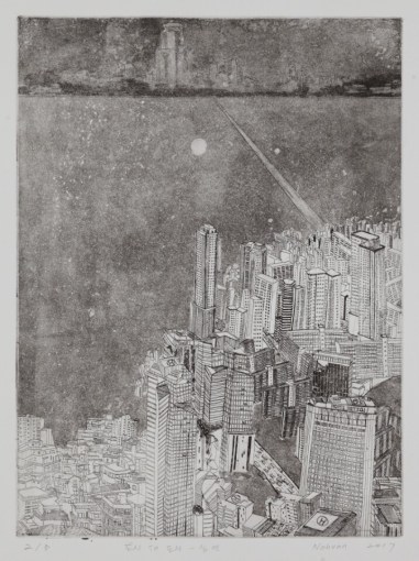 Gallery I, Noh Van, City in the city-The abyss, 2017, Etching and pigment on korean paper, 29.5x39.5cm, SGD 900